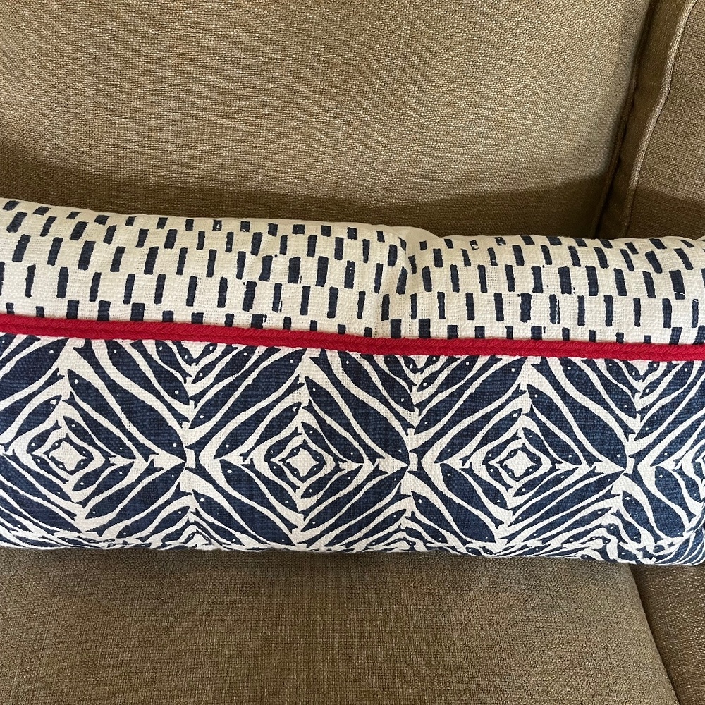 Opal House Blue Pillow w Red Trim